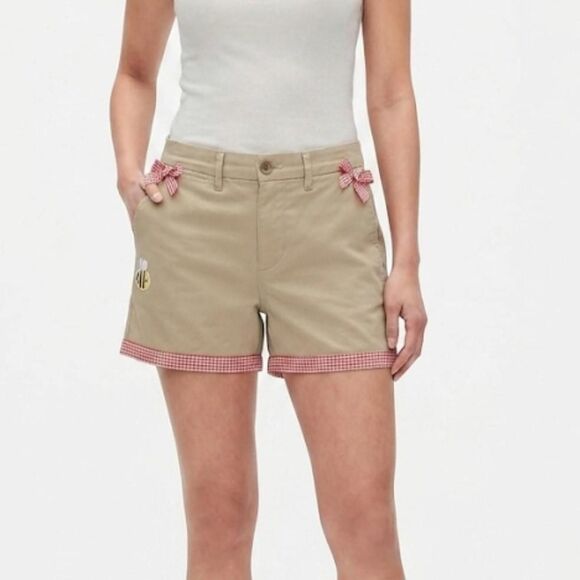 GAP Pants - "Custom GAP Khaki Chino Shorts Size 29 - Gingham Bows & Bee Upcycled"